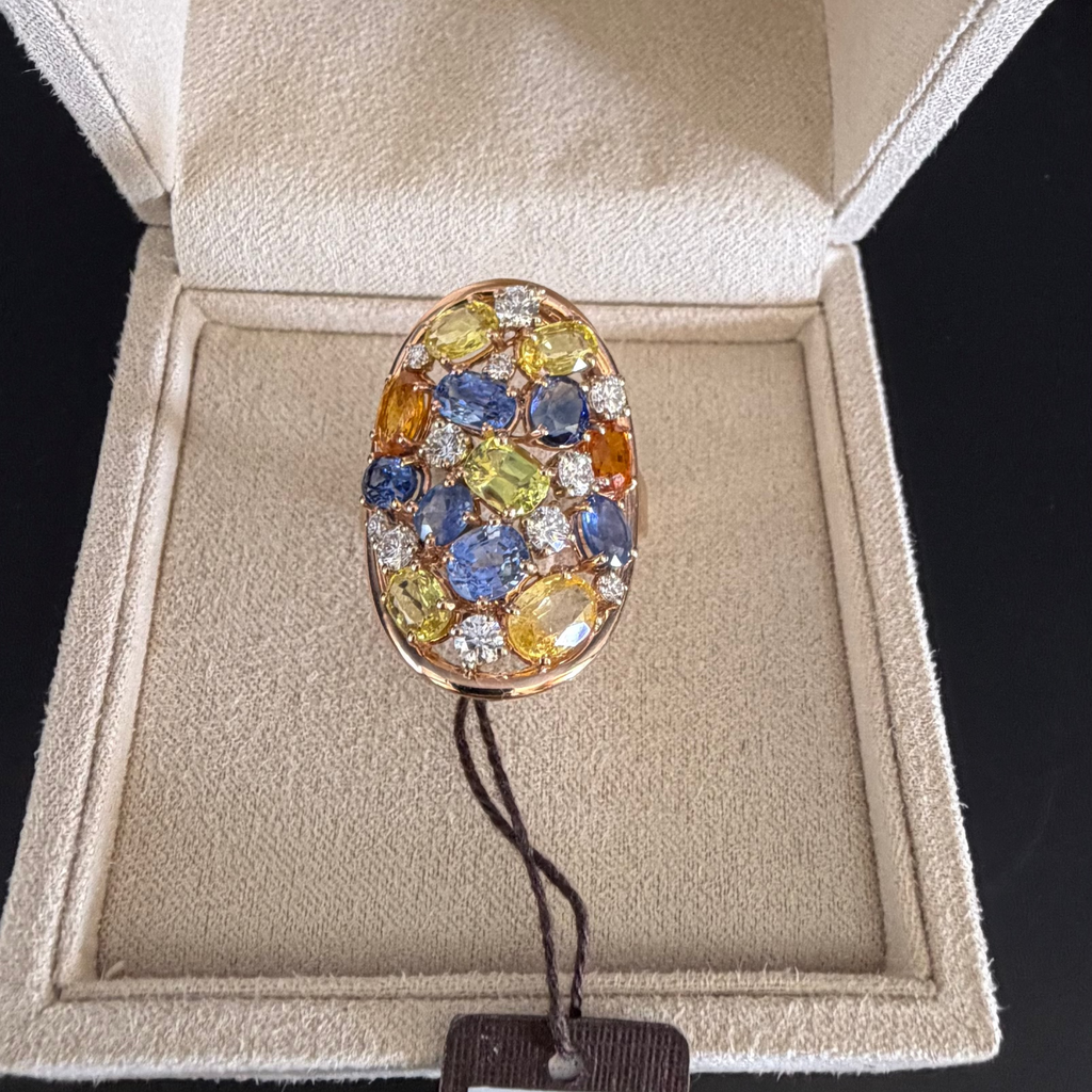 Anello multicolore con zaffiri e diamanti