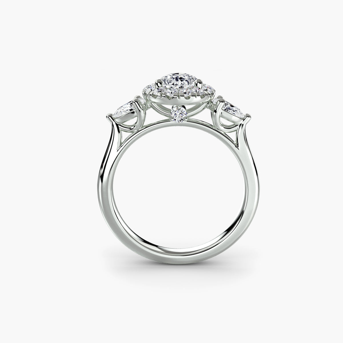 Trilogy ring with halo