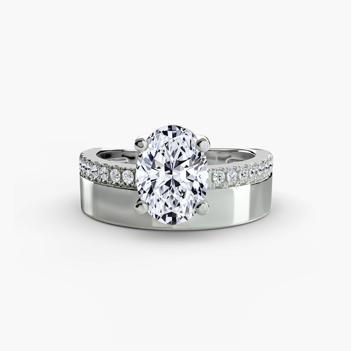Solitario a Fascia Larga con Pavé