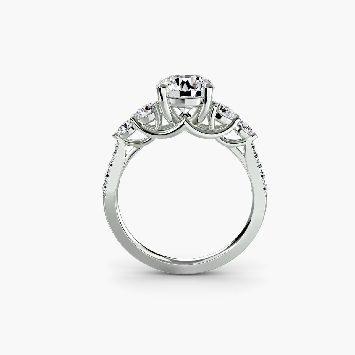Five-Stone Ring with Pavé Band